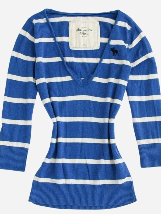 Abercrombie & Fitch Tops - Vintage Y2K Abercrombie & Fitch Striped V-Neck Shirt Sweater Size M